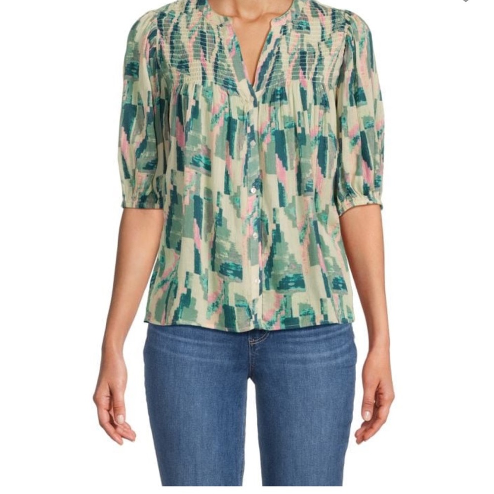 Ba&Sh Smocked Teodor Puff Sleeve Shirt